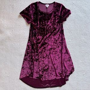 Medium Lularoe Crushed Velvet Carly Christmas Party Hi Low Dress Burgundy Red